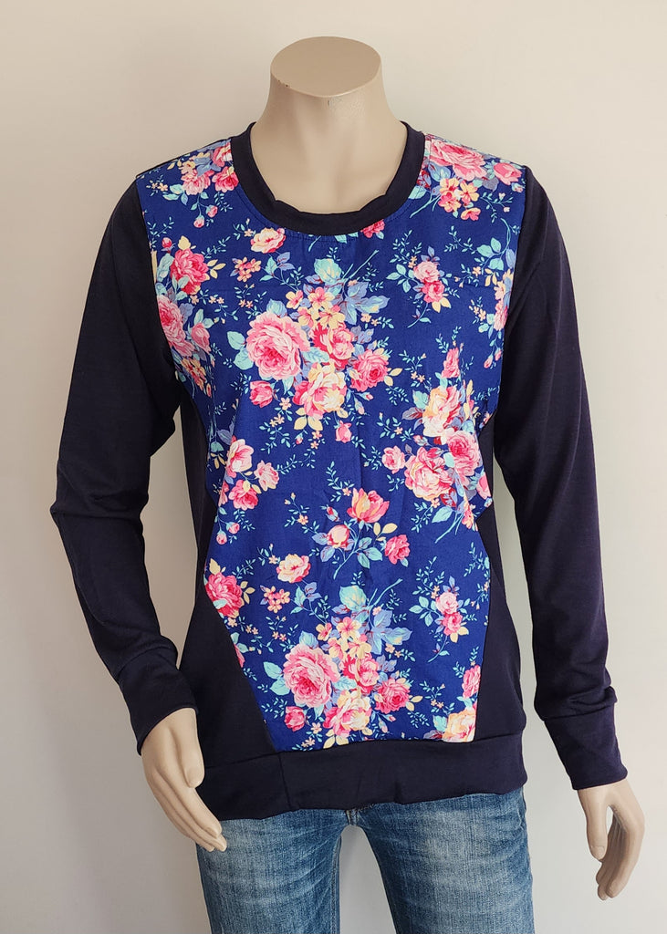 Navy Floral Rose Merino Jumper