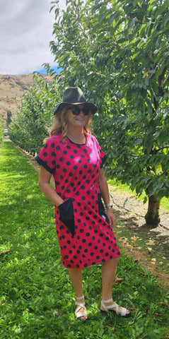 Cotton & Linen Dress - pink & navy