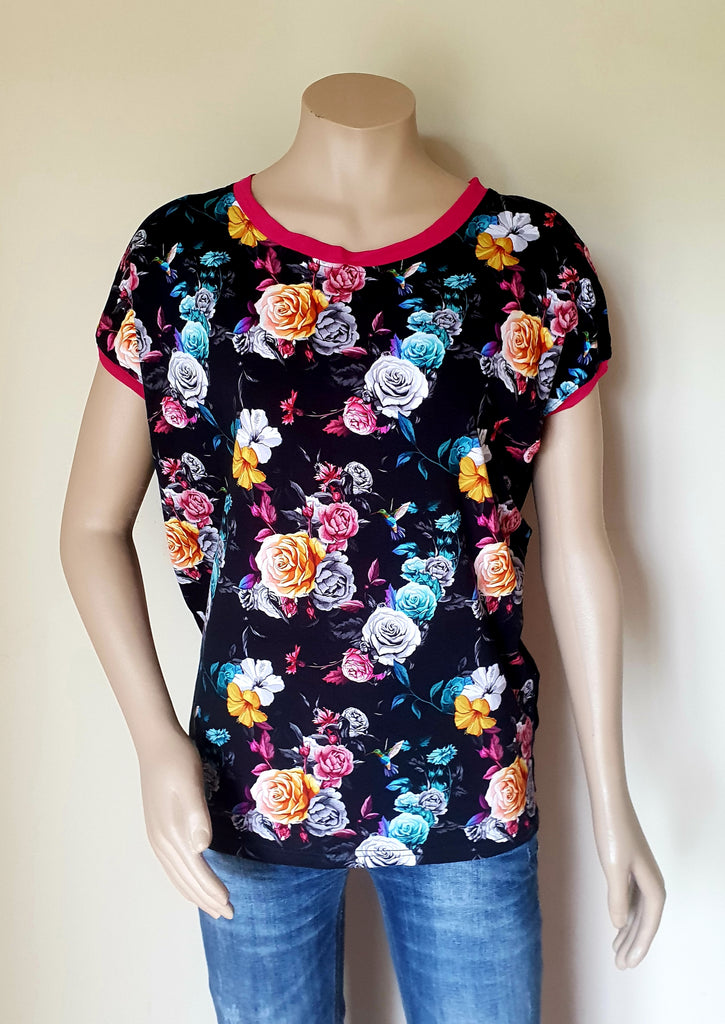 Slouchy Tee - Black Floral
