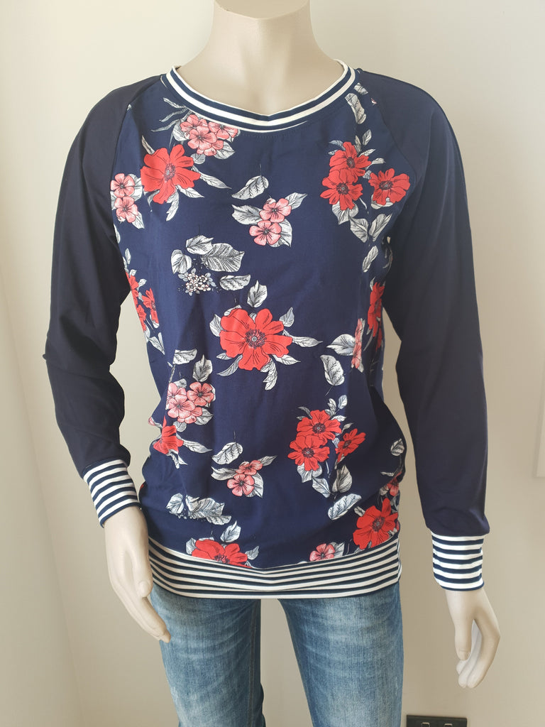 Navy & Red Floral Top