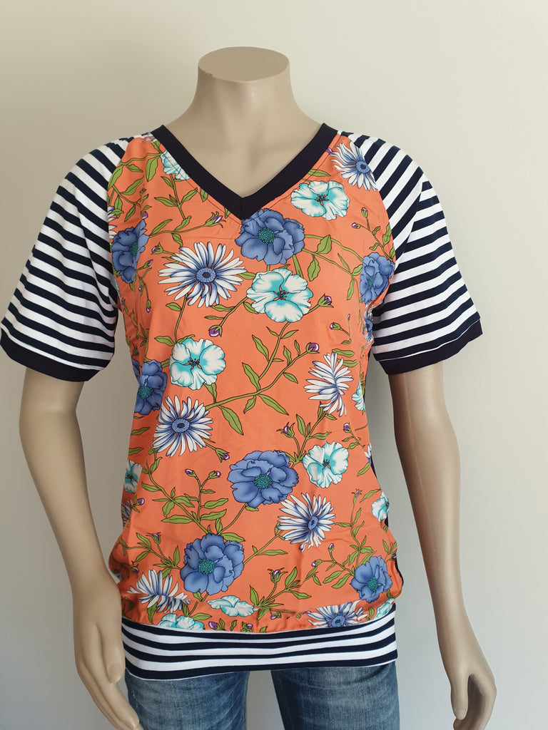 Orange Floral Stripe Top