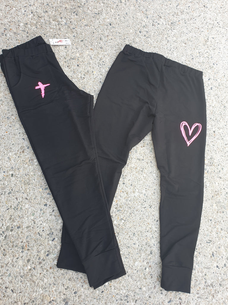 Black French Terry Pink Print Pants