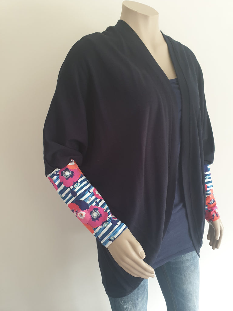 Navy Stripe Floral Print Cardi