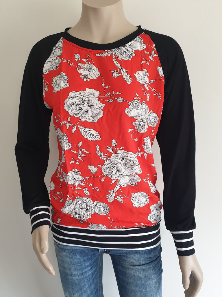 Red Floral Print Rayon Top
