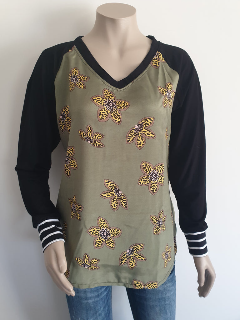 Olive Crepe V Neck Top