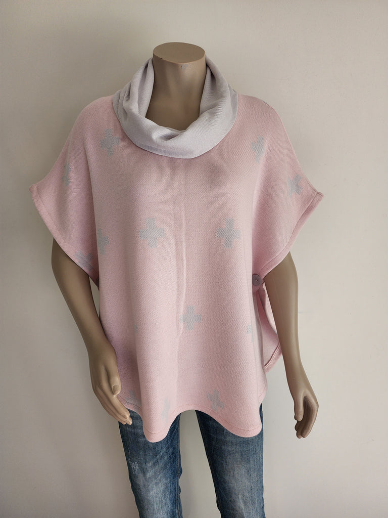 Double Knit Merino Pink / Silver Cross Poncho