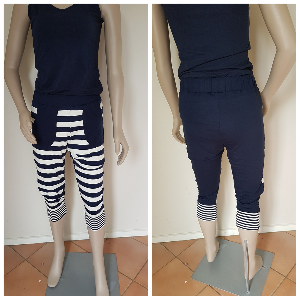 3/4 Navy Stripe Front Pants
