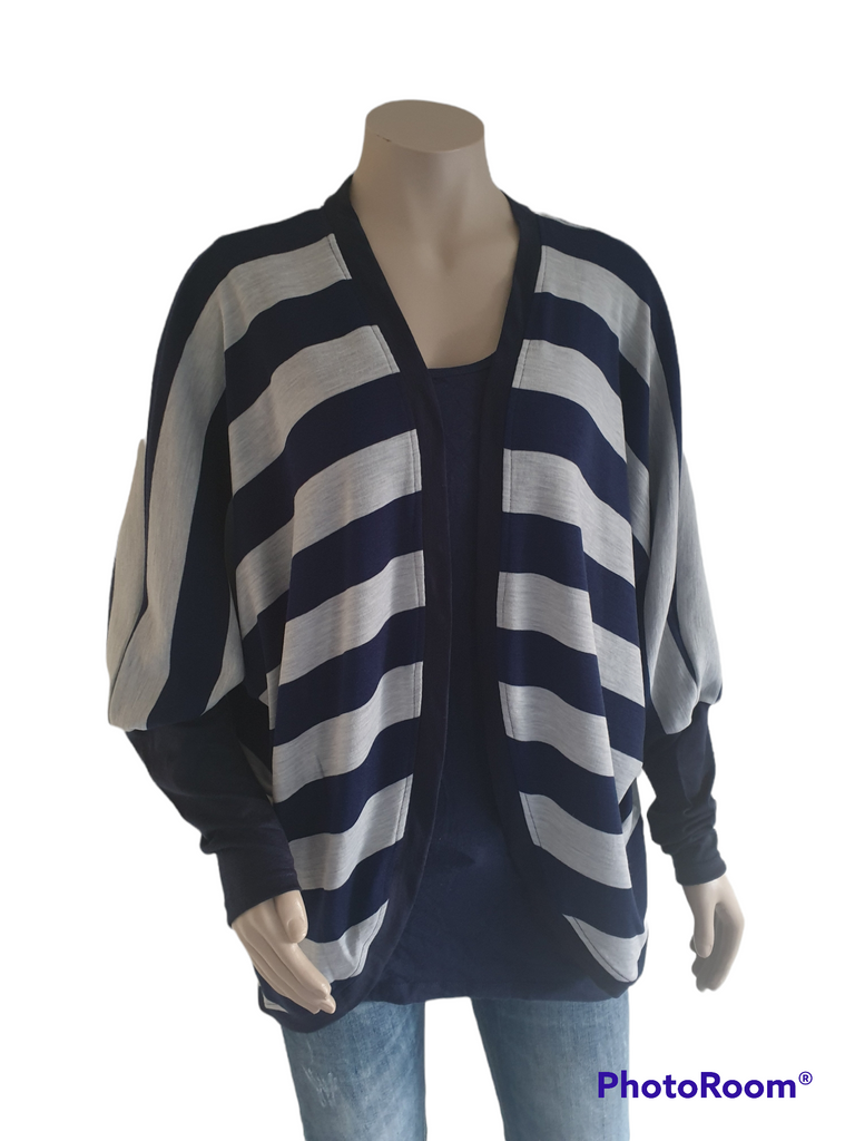 Navy & Silver Stripe Merino Cardi