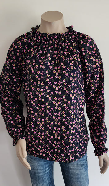 Black Cotton Floral Tania Top