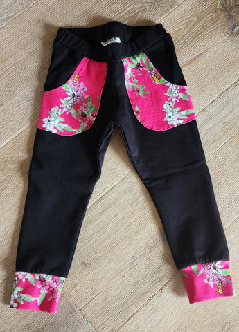Black & Pink Floral Bee Pants