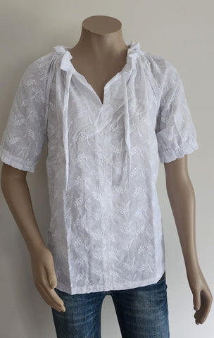 White Cotton Embroidered Ruffle Top