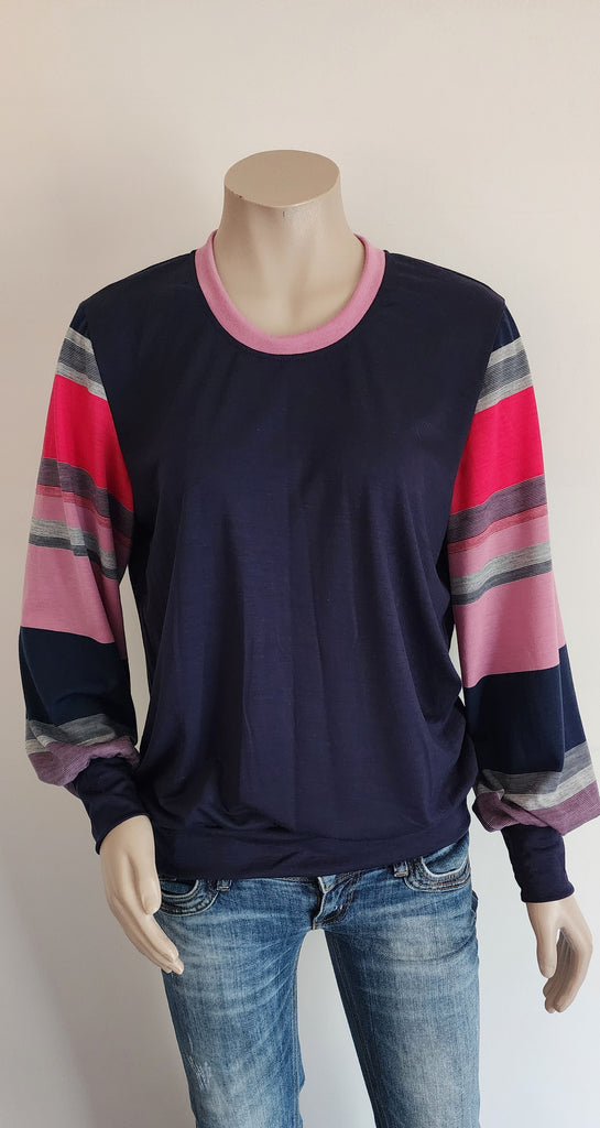 Merino Stripe Jumper - Navy / Pink