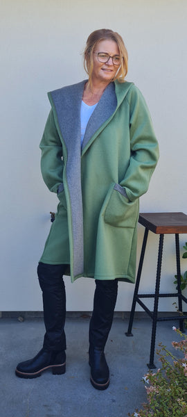 100% Wool Coat Blue , Pink & Green