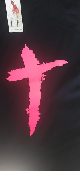 Vinyl Print Long Sleeve Stripe Tee - Navy & Pink