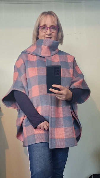 Pink Check Wool Cape with Scalf