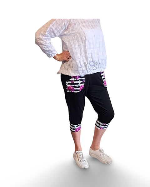 3/4 Rose Dragonfly Floral Pants