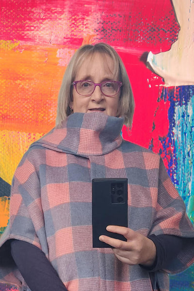 Pink Check Wool Cape with Scalf