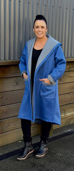 100% Wool Coat Blue , Pink & Green