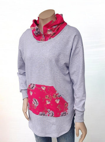 Pink & Grey Longline Hoody