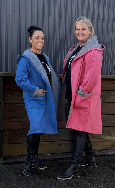 100% Wool Coat Blue , Pink & Green
