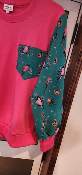 Pink & Teal Bird Sweatshirt
