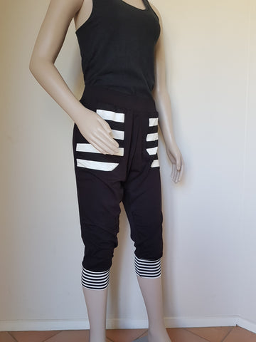 3/4   Stripe Pocket Black Pants