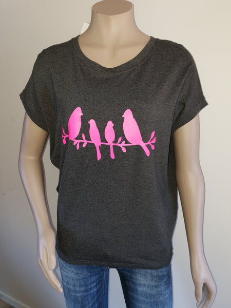 Charcoal Tee with Pink Print