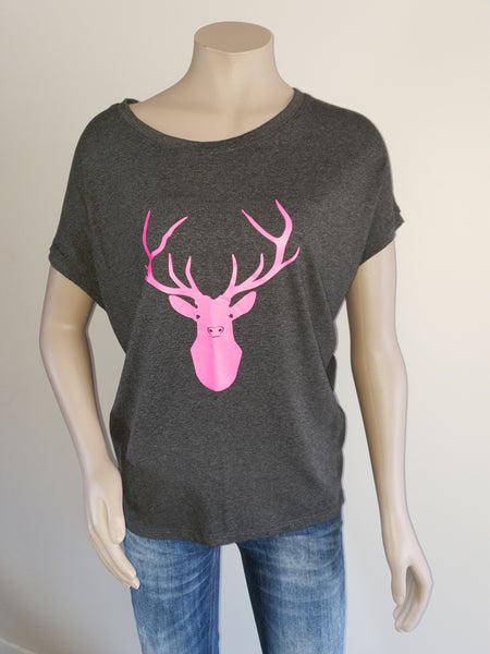 Charcoal Tee with Pink Print