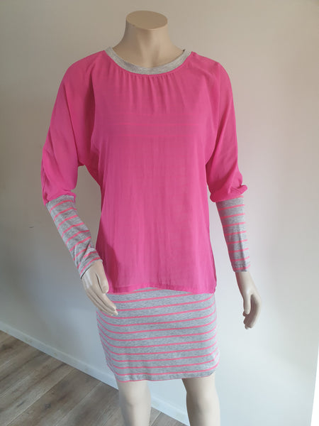 Pink & Grey Wide Stripe Singlet Dress