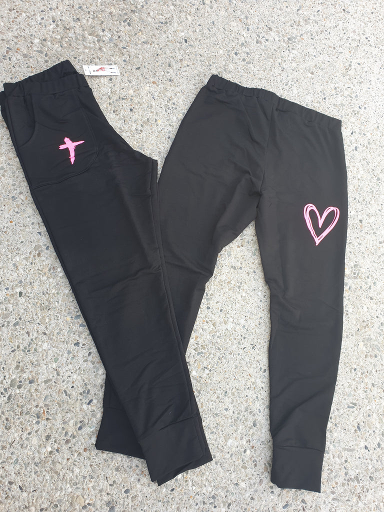 Black French Terry  Pink Print Pants