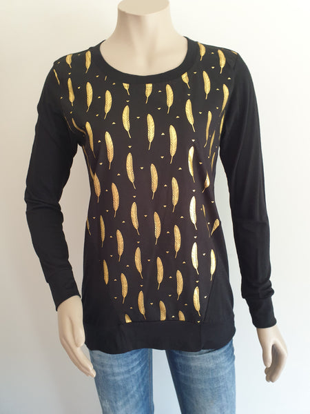 Black Merino with Gold Feather Jumper