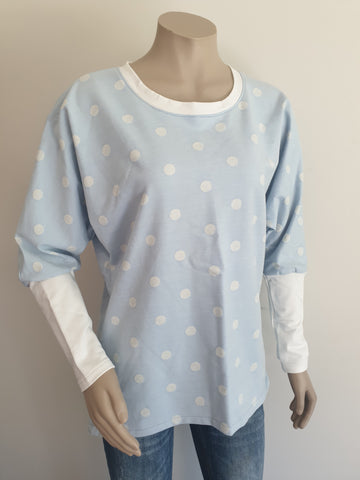 Pale Blue Spot French Terry  Batwing Top