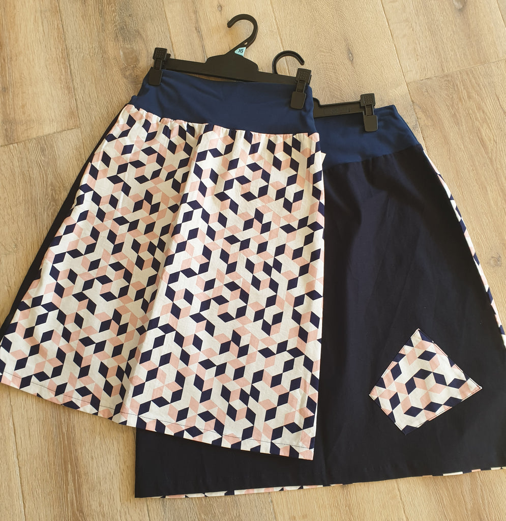 Pink & Navy Print Skirt