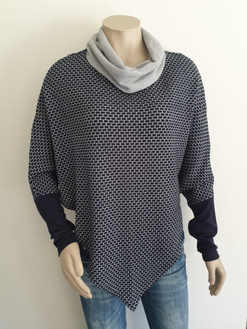 Navy & Grey Poncho With Sleeve