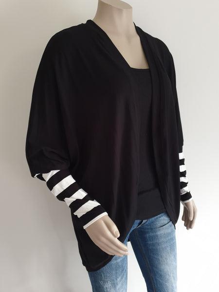 Black with Stripe Sleeve Knit Kimono