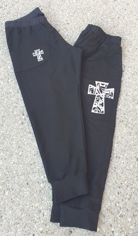 Black with Silver Metalic Cross  Pants