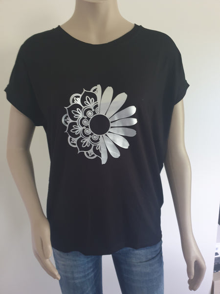 Black Tee with Silver Print