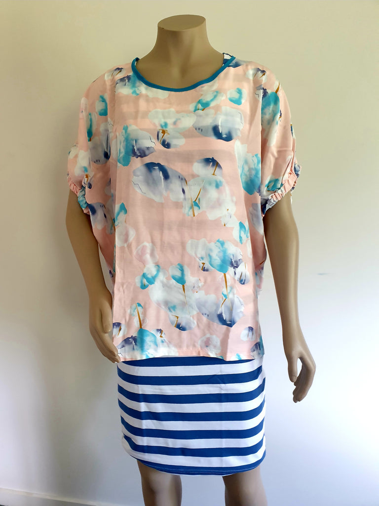 Pink & Teal Print DixieTop