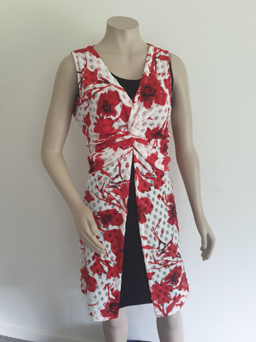 Mesh Split Twist Front Dress - Red Print