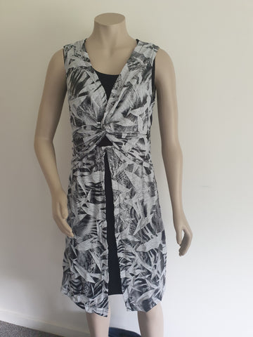 Split Twist Front Dress -  Black White Print