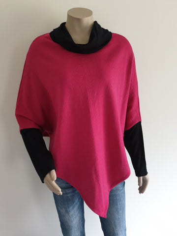 Hot Pink Merino Poncho With Sleeve