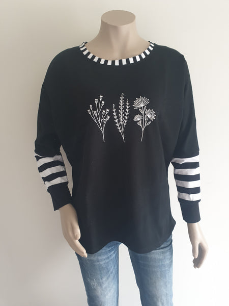 Black Wildflower Batwing Top