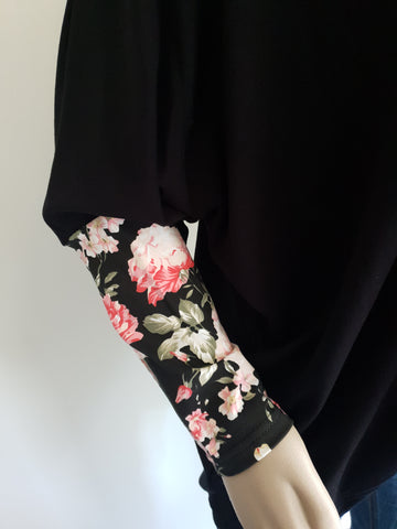 Black with Floral Sleeve Knit Kimono