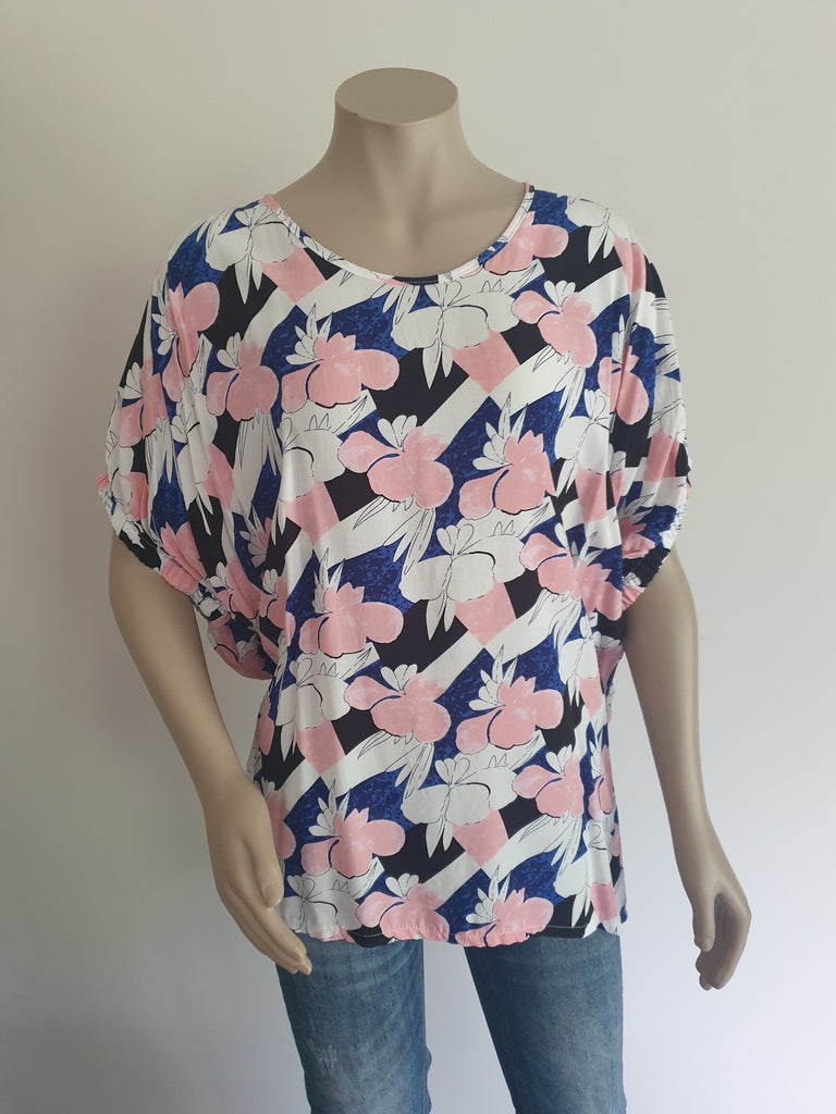 Pink Blue White Floral Dixie Top