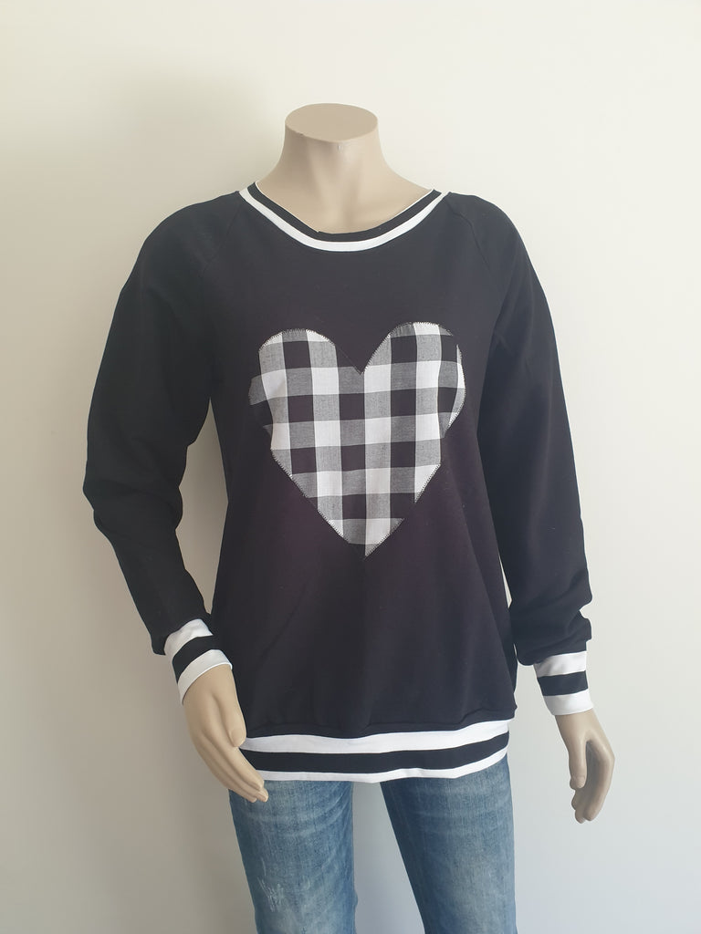 Black Gingham Heart Sweatshirt