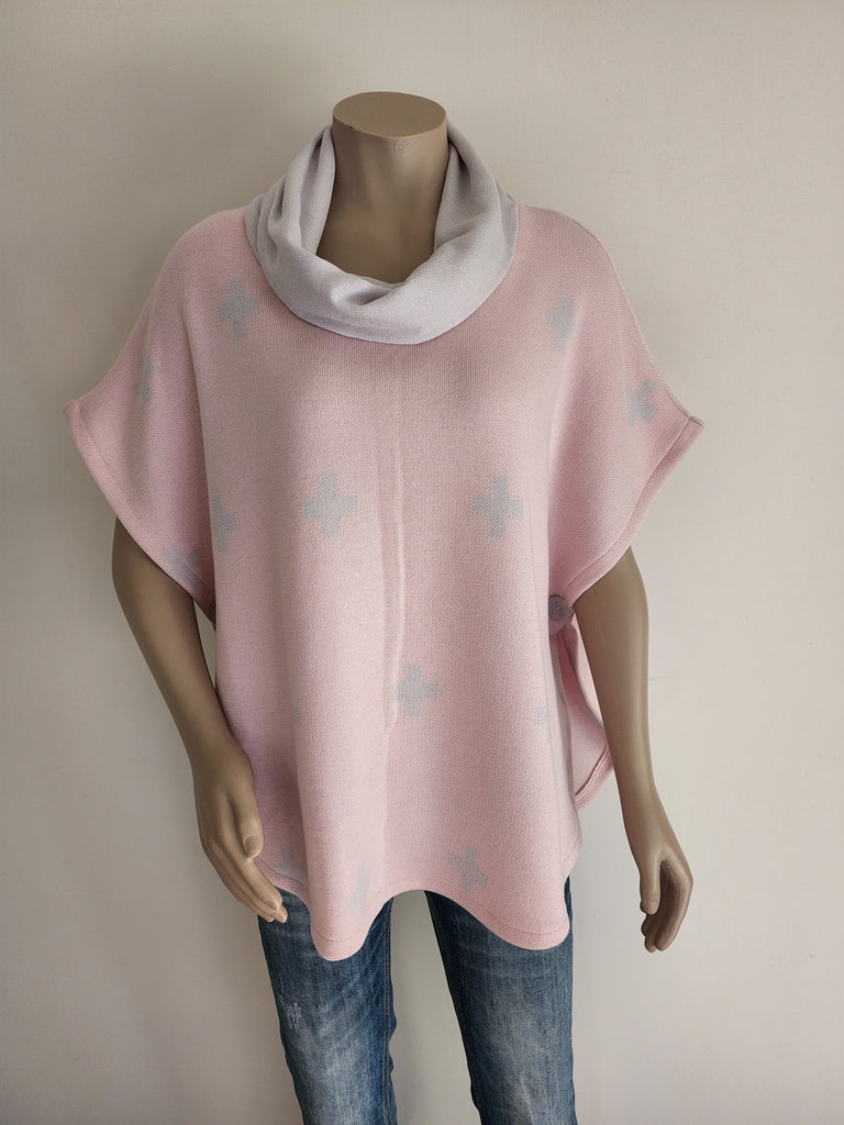 Double Knit Merino Pink  / Silver Cross Poncho