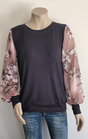 Pink Floral Sleeve Romance Top