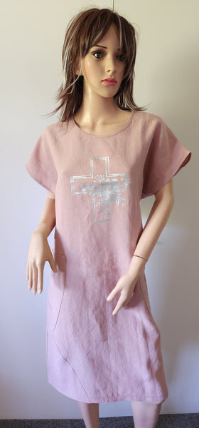 Linen Print Dress - Pink