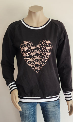 Black  Rose Gold XO Heart Sweatshirt