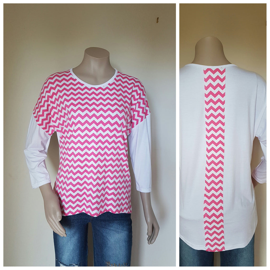 Pink & White Chevron Knit Top